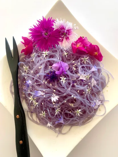 Photograph from Butterfly Pea Glass Noodle Salad