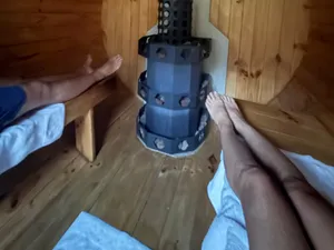 Inside the barrel sauna