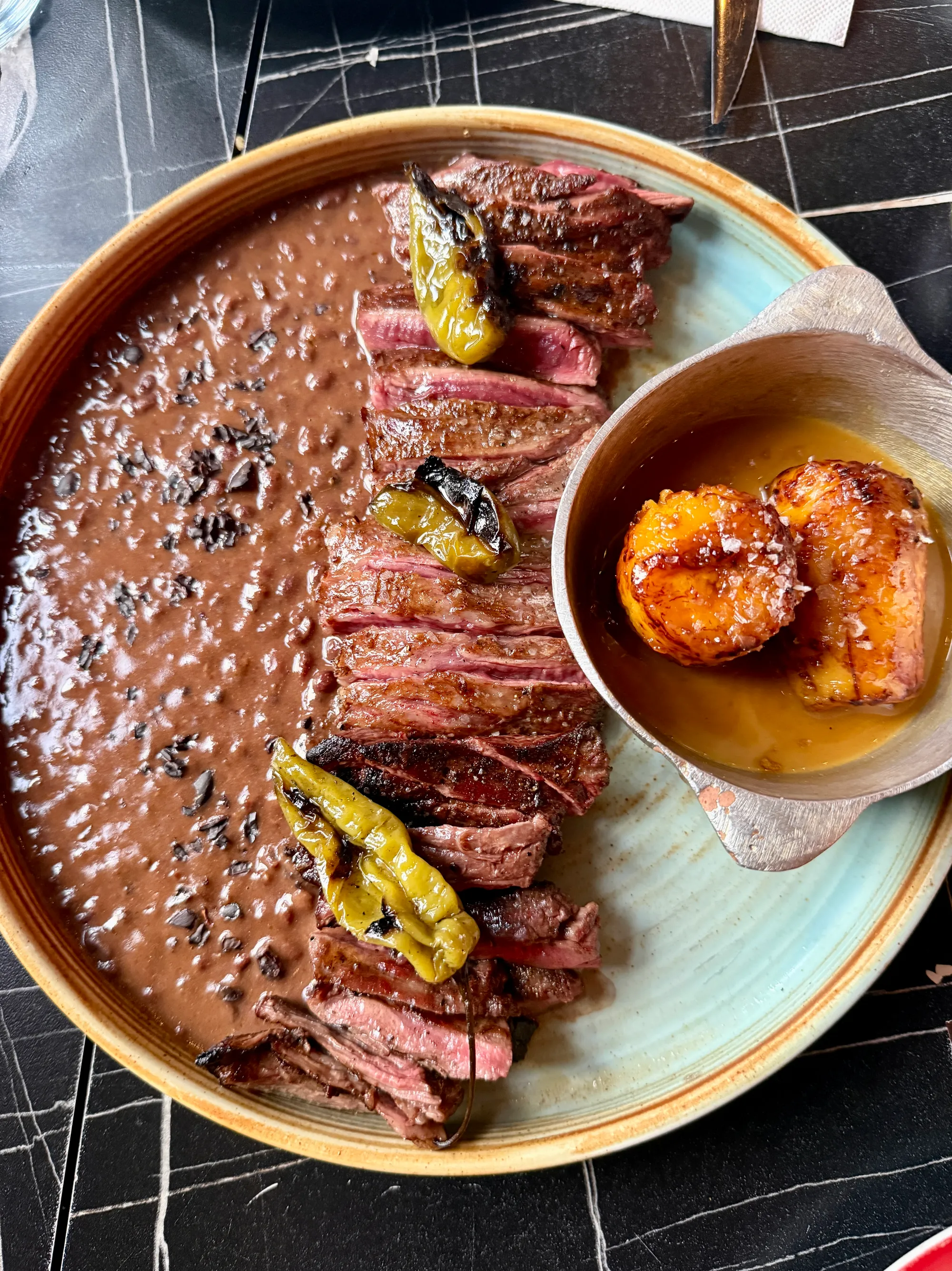 Steak, black beans, and sweet plantain