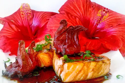 Grilled Salmon with Ginger Hibicus Glaze