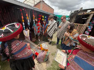 A weaving demonstration, spindle and loom