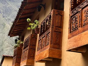 Carved balconies over the street