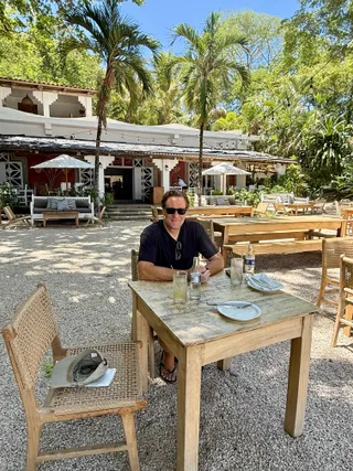 A table in the courtyard, middle of the day