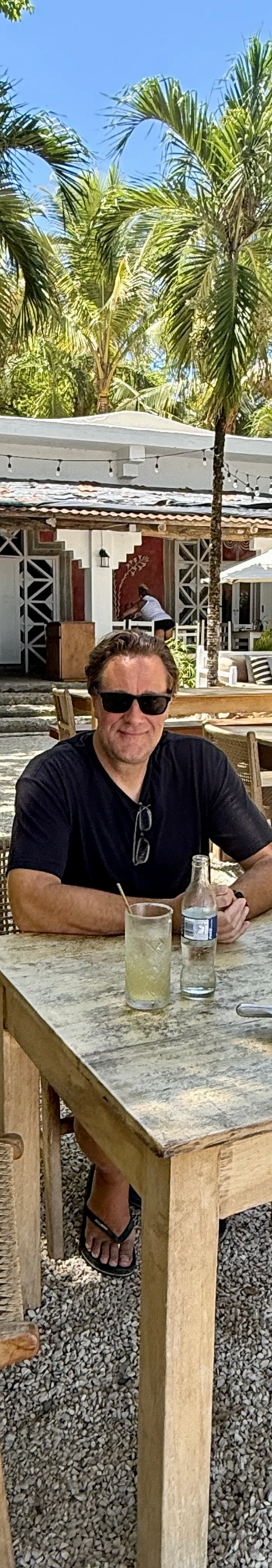 A table in the courtyard, middle of the day